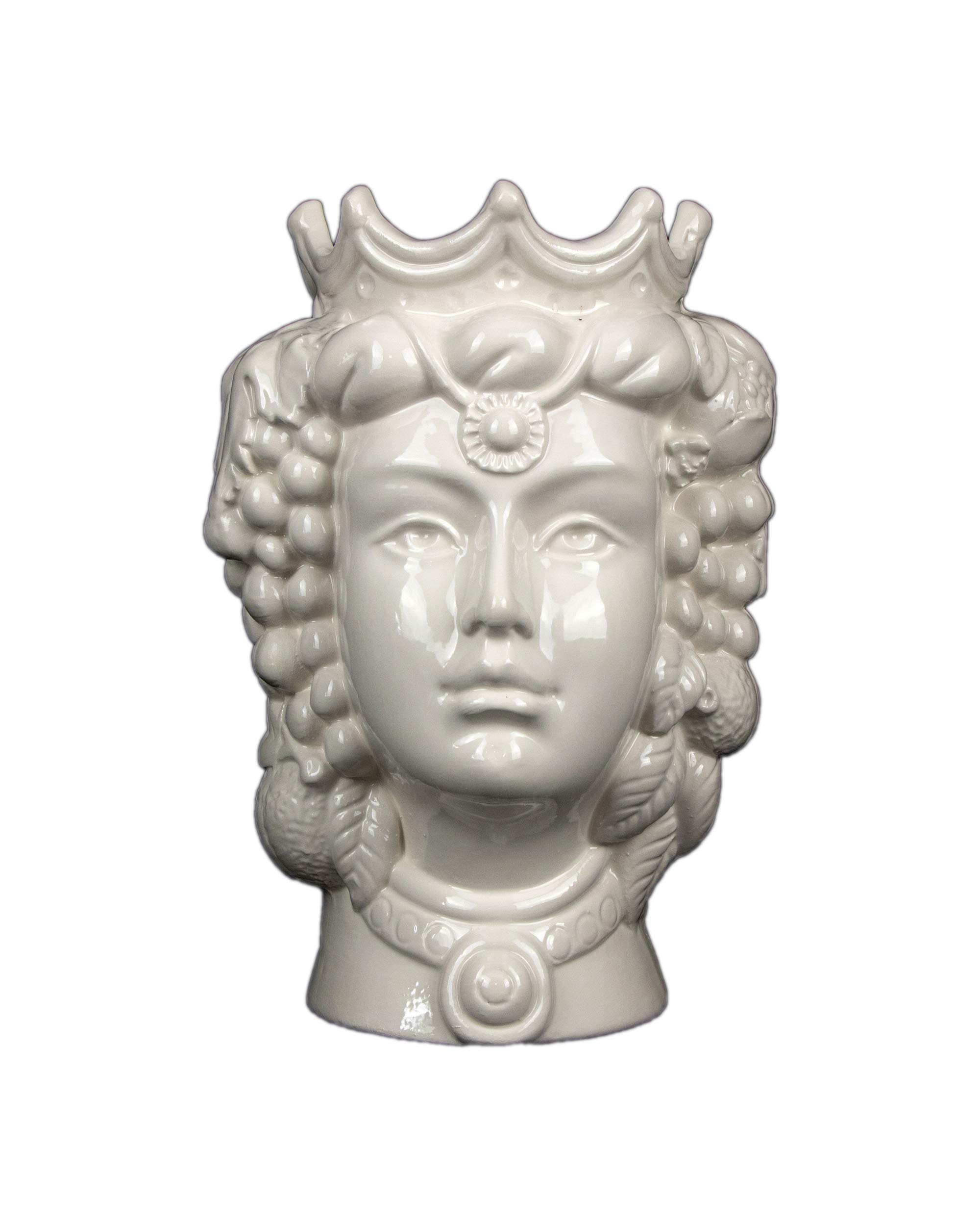 Testa di moro siciliana donna H cm 25 bianca in ceramica di Caltagirone fatta a mano