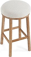 Vista 6 de Christopher Knight Home Aubrie Counter Height Bar Stools Set of 2, Boucle Fabric Round Bar Stool for Kitchen Island, Wooden Backless Dining Room