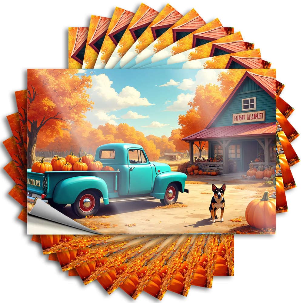 Personalized, Sticker Funny Laptop Quote Stickers, Affirmation No Residue Decals for Luggage | Motorcycle Party Favor Custom Autumn Harvest Scene with Vintage Truck and Pumpkins(12X18CM)