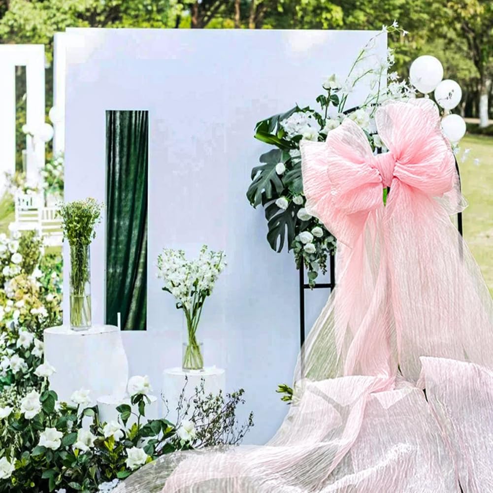 Riesige Schleifendekoration große Rosa Hochzeitsschleife Plissierte Schleife Dekoschleifen für Hochzeit, Verlobung, Junggesellinnenabschied, Babyparty, Hintergrunddekoration 47cm*180cm