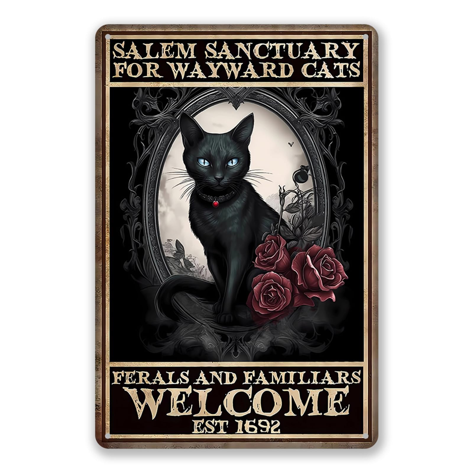 Gothic Black Cat Wall Decor - Vintage Witchcraft Metal Art Home Wall Decoration 8x12 inch Sturdy and Durable