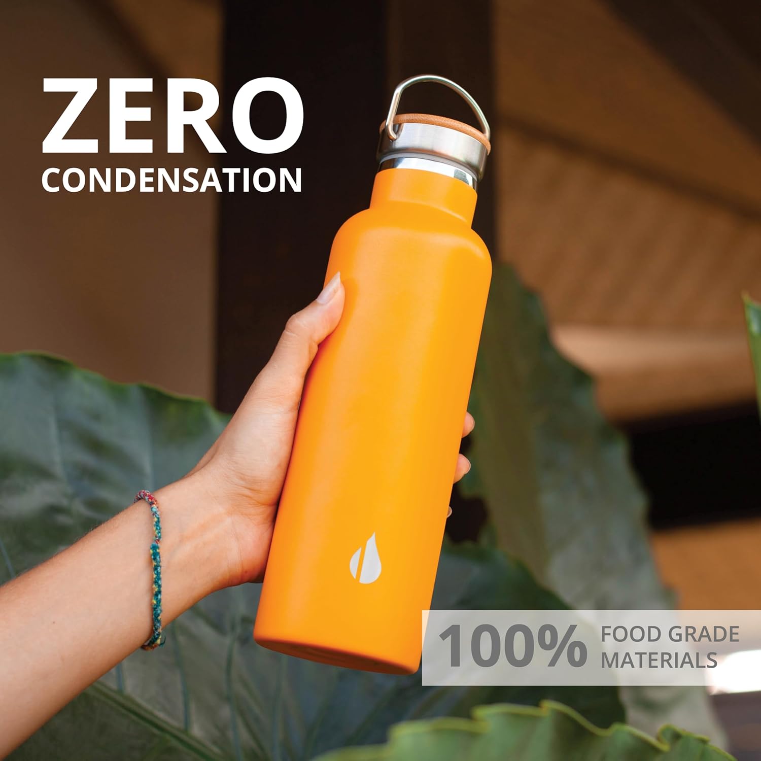 Elemental Classic Stainless Steel Water Bottle - 25oz Leak Proof Double Wall Insulated Water Bottle for Travel, Gym, Sports and Hydration - Thermos Water Bottles with Bamboo Lid - Citrus