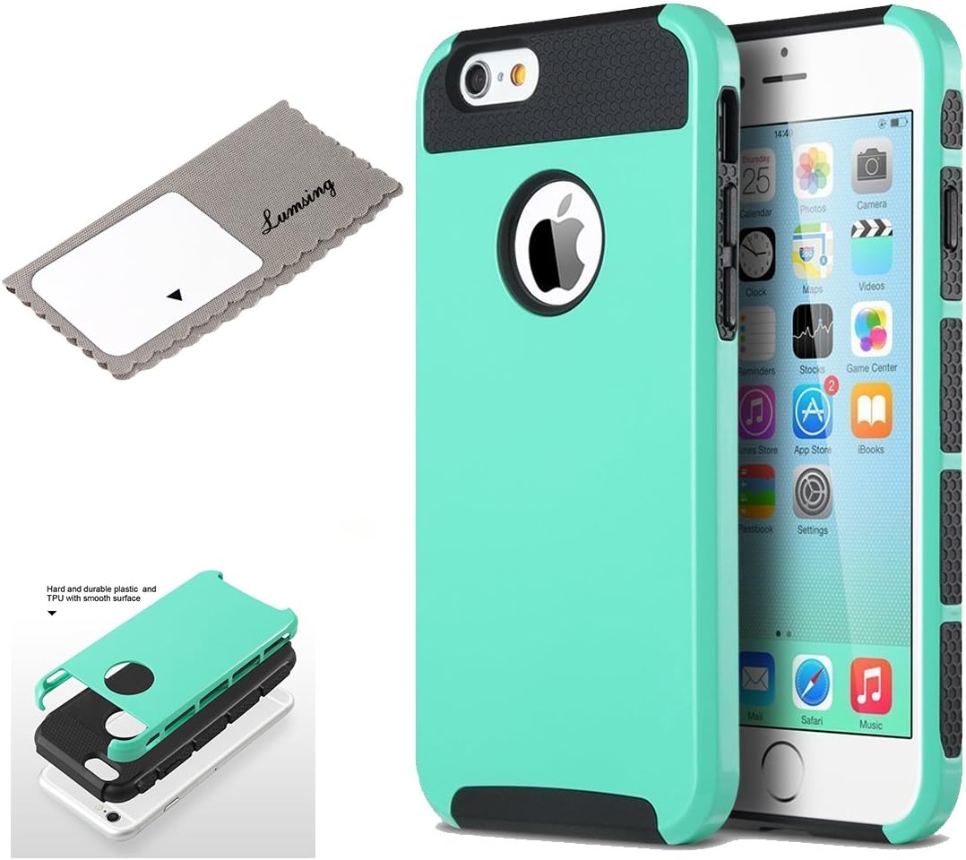 iPhone 6 Case, Lumsing Hybrid High Impact Double Layer Armor Defender Case Protective Cover for Apple iPhone 6 (4.7 inch Screen) with Screen Protector (2 in 1/Mint Green-Black)
