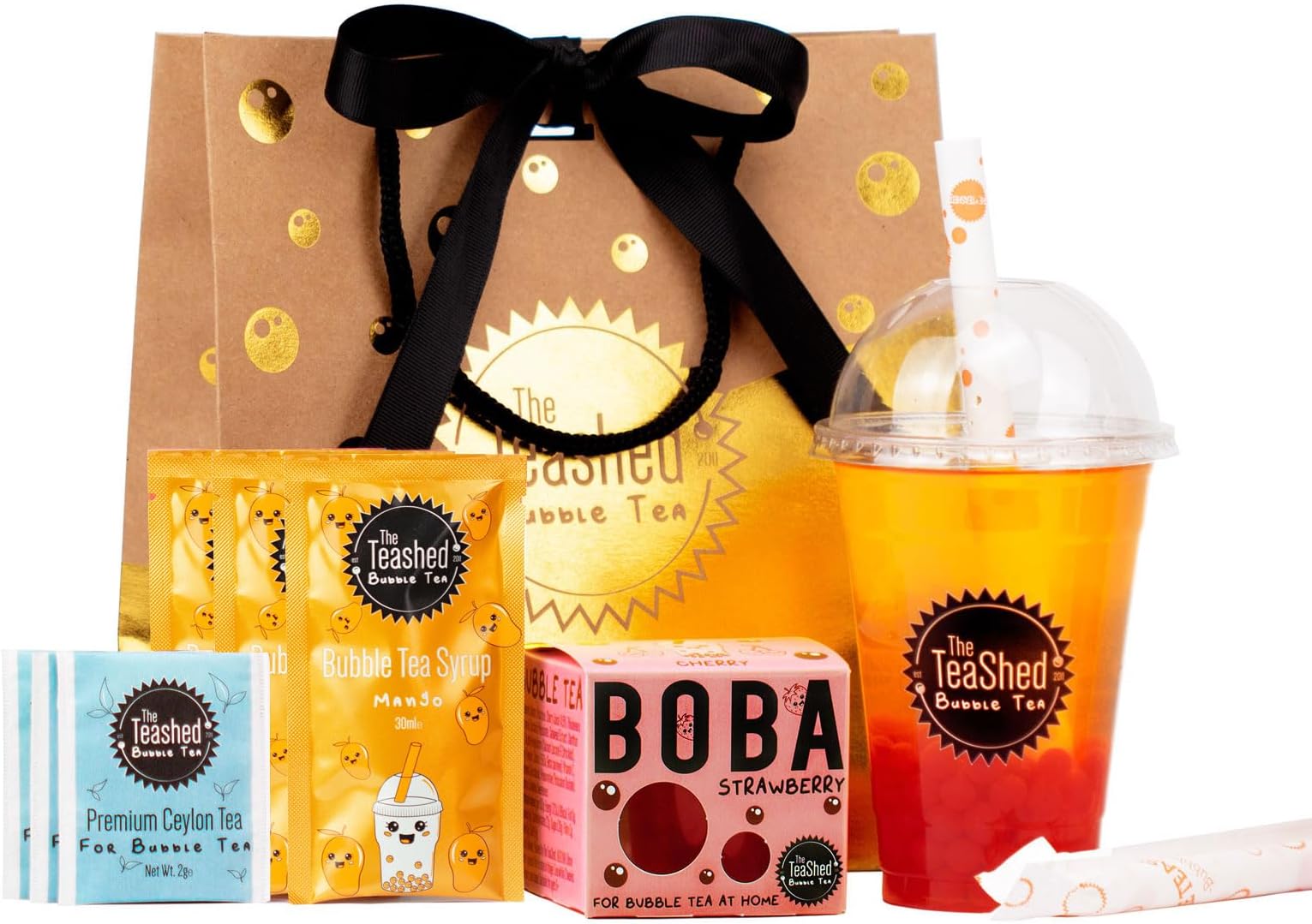 Bubble Tea Syrup Kit Gift Set with 3 Servings | Syrup + Tea + Boba Set | The TeaShed