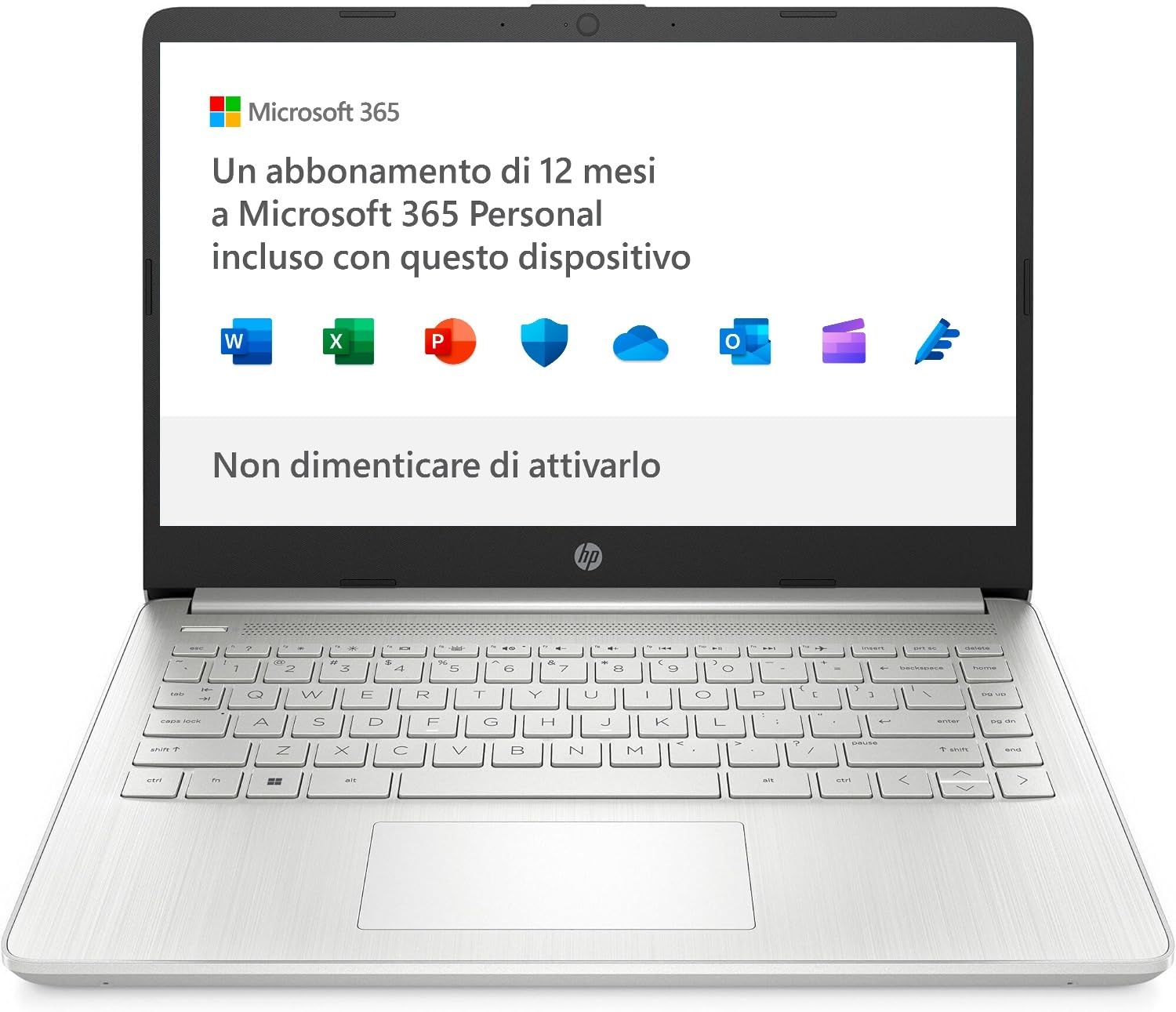HP Laptop 14s-dq3000sl, Intel Celeron N4500, RAM 4GB DDR4, SSD 128 GB, Scheda Intel UHD, Display 14” FHD, SVA, Antiriflesso, Wi-Fi, Bluetooth 4.2, Windows 11S, Microsoft 365 Incluso, Argento