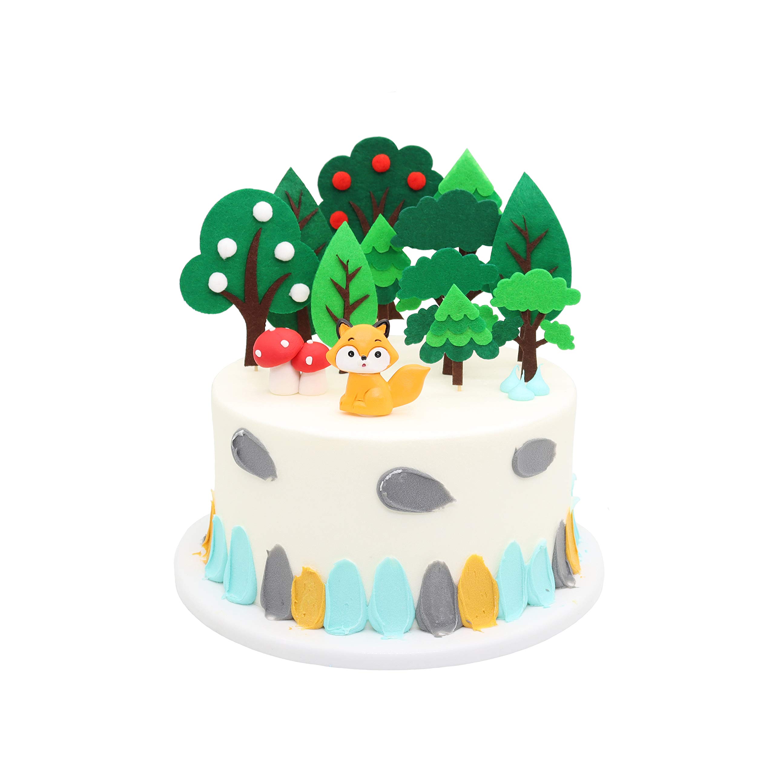 13 Pcs Forest Animal Cupcake Toppers Tree Topper Picks Fox Soft Clay Cupcake Toppers Decorations for Birthday Woodland Animal Theme Party