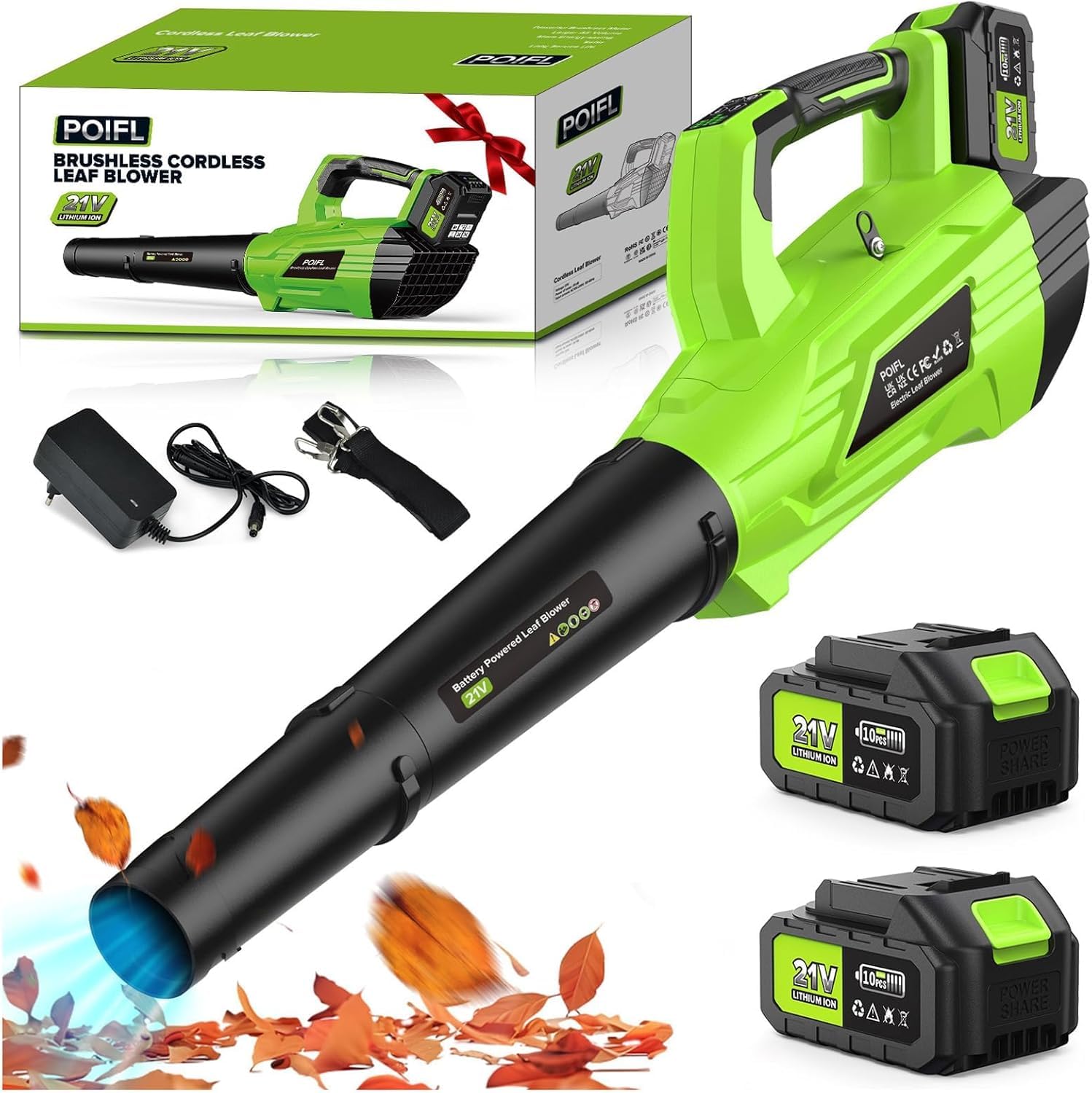 Leaf Blower, POIFL Cordless Leaf Blower with 21V Dual 4000mAh Batteries,1200W Brushless Motor, 4-Speed + Turbo Mode, 260km/h 735 CFM, Lightweight Garden Blower for Leaves-image-35