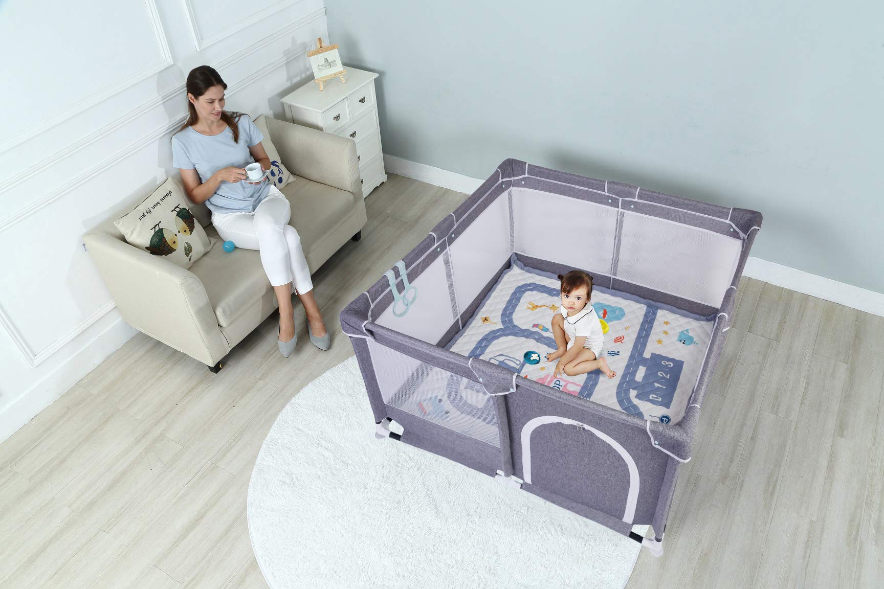 Star Ibaby Box Bambini Pieghevole, Lettino Neonato da Viaggio Morbido, Lettino da Campeggio per Bambini Anti Scivolo, Lettino Neonato Portatile Sicuro e Antiribaltamento, Facile da Piegare/Assemblare