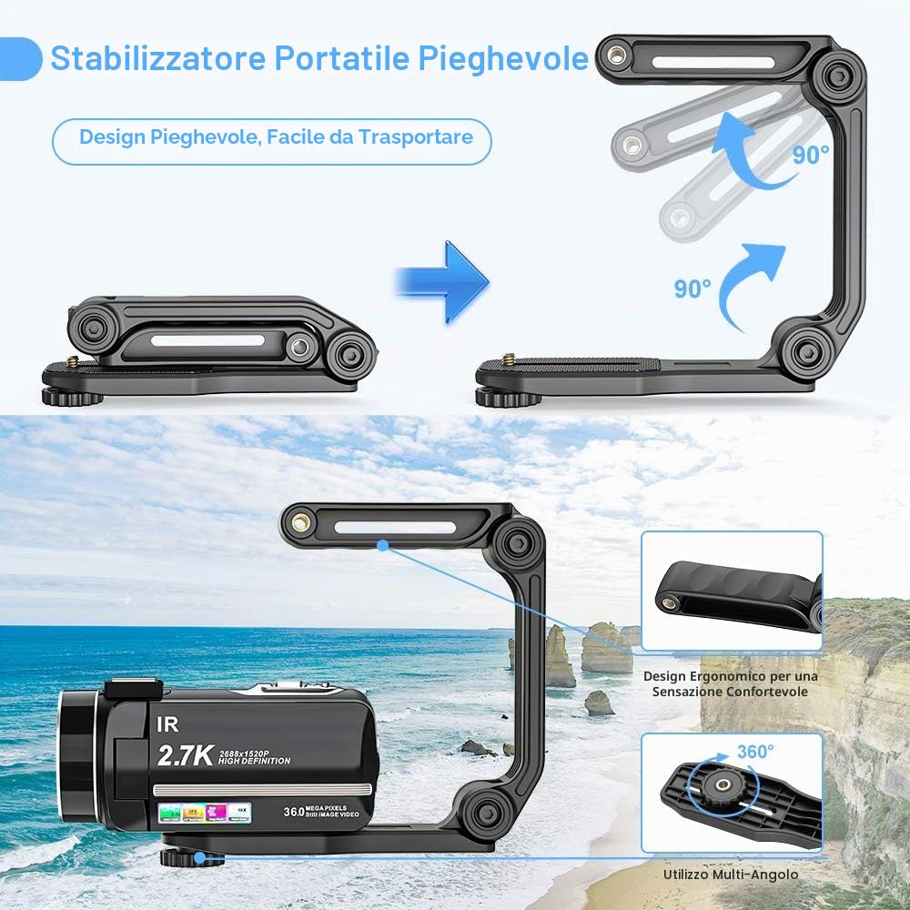Videocamera Digitale Ultra HD 2.7K UHD 36MP per vlogging per Youtube IR Night Vision 3.0 "LCD Touch Screen 16X zoom digitale con registratore palmare stabilizzatore per microfono, 2 batterie