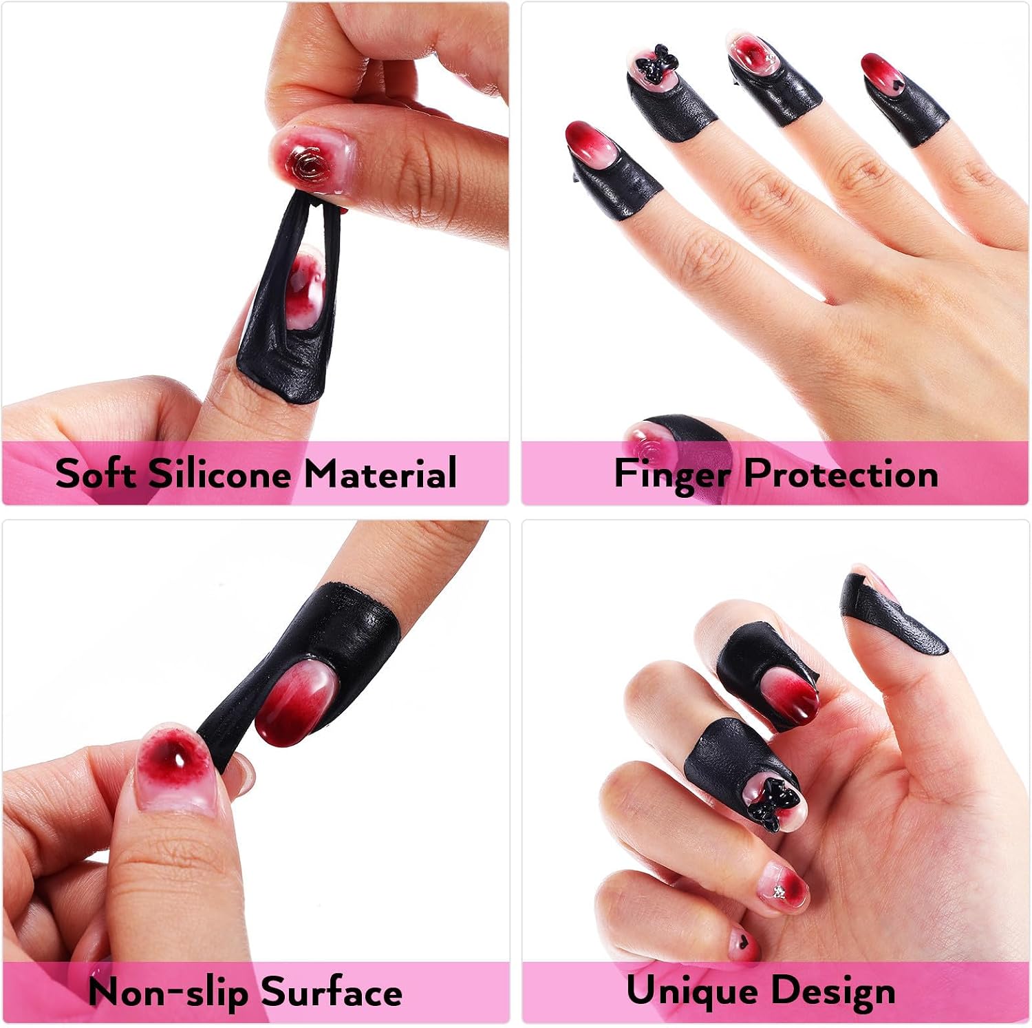 KICHOUSE 100pcs Black Silicone Nail Protector Tape Non-Slip Surface for Finger Protection U-Shaped Nail Polish Guard Stickers for Manicure Art
