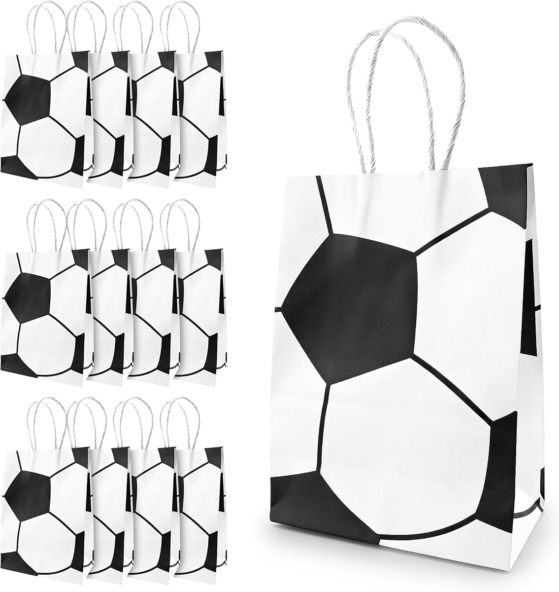 Soccer Goodie Bags Party Favors, 12 Pcs Soccer Themed Party Favors Gift Bags, Paper Soccer Treat Goody Candy Snack Bags with Handles for Soccer Party Supplies Birthday Theme Gifts Games Sports Events
