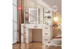 47'' Vanity Big Desk with Mirror and Lighting