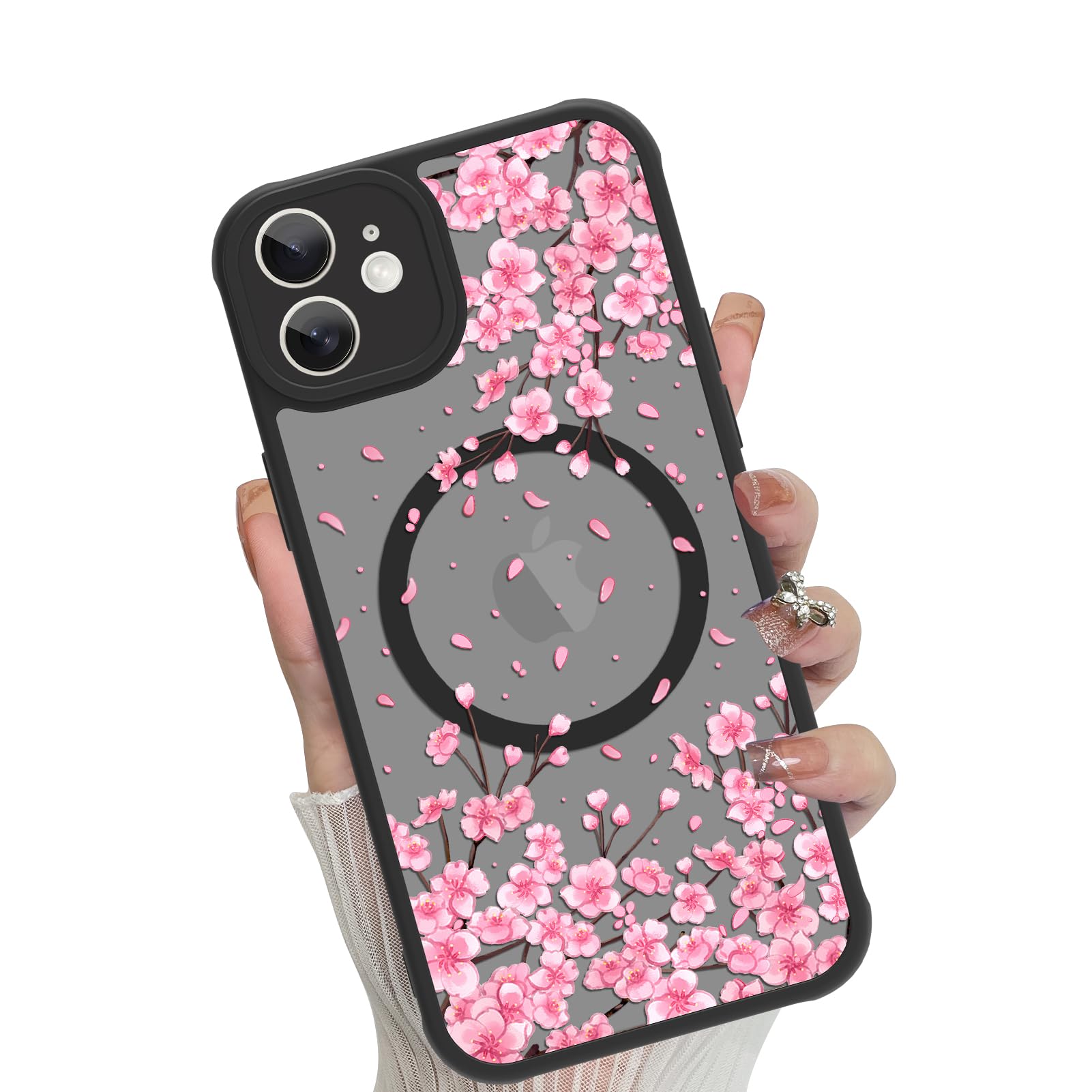 MOWIME Magnetic for iPhone 11 case [Compatible with MagSafe] Cute Fashion Floral Translucent Matte Hard Back Shockproof Anti-Scratch Phone Case-Pink