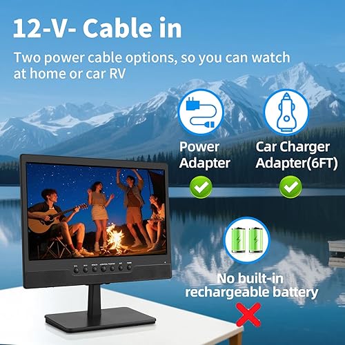Miniatura 4 de Jexiop TV de pantalla plana de 14 pulgadas, pequeño televisor con sintonizador digital ATSC, antena, puertos remotos y HDMIUSB, cable de carga de 12