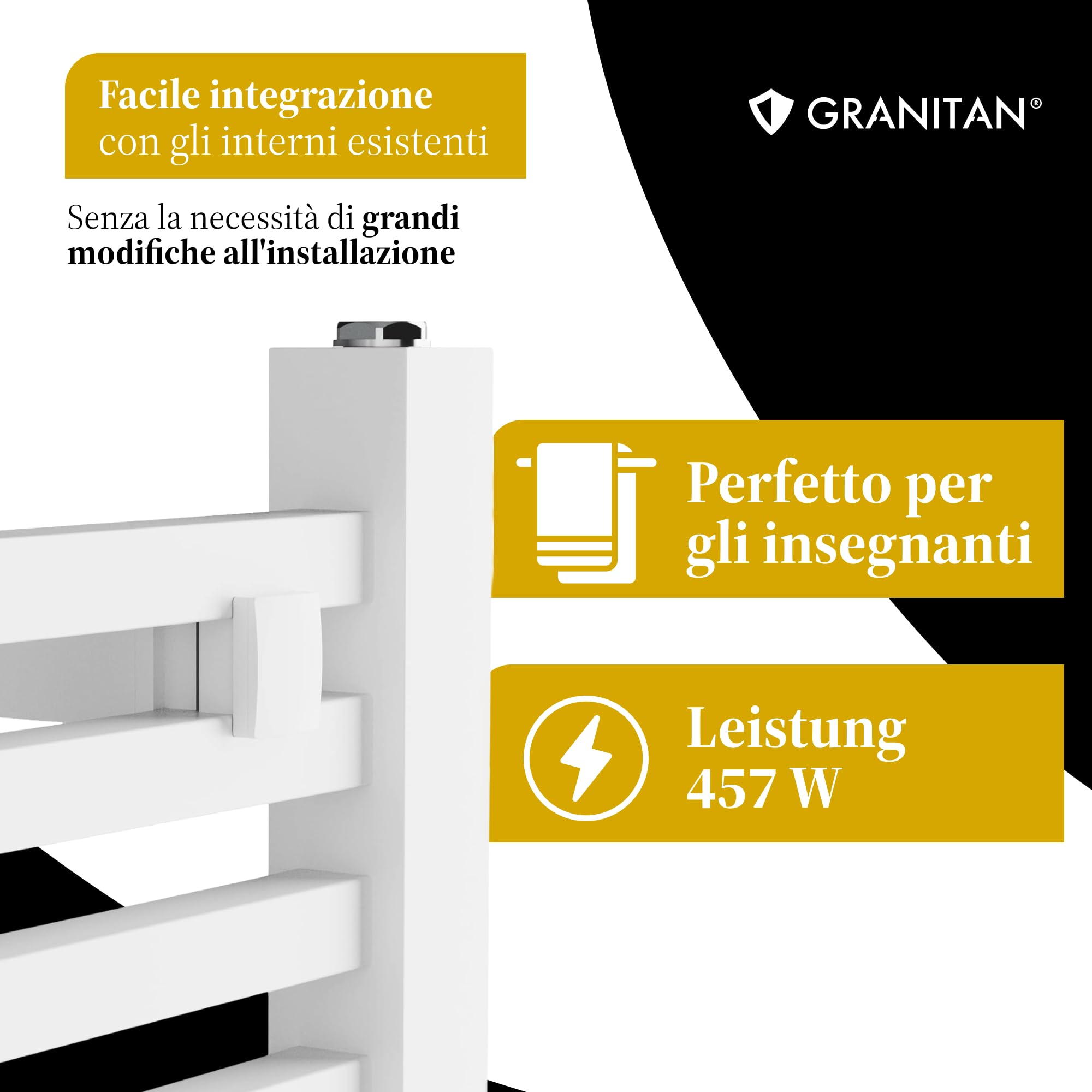 Granitan Termoarredo Bagno 50x100 cm - 457W - Termo Arredo da Bagno - Termoarredo Idraulico - Termosifone da Parete - Bianco
