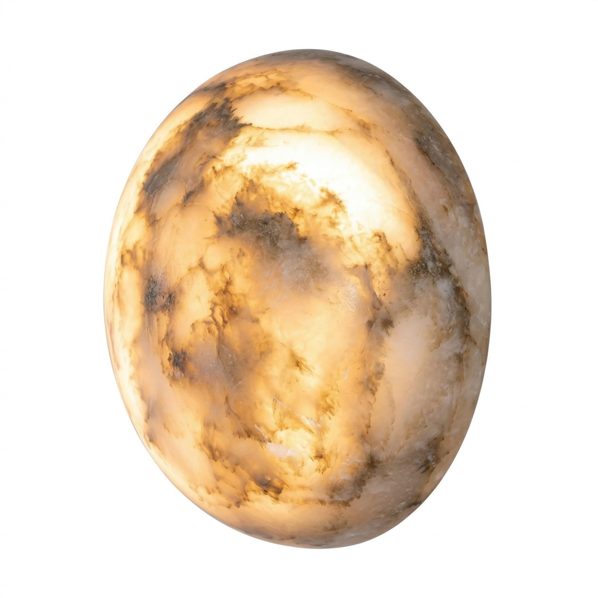 NHPJFDC Modern Spanish Alabaster Wall Sconce, Luxury Round Marble Wall Lamp, Surface Mount Sconce Lighting, Minimalist Hardwired Wall Fixture for Bedroom, Living Room, Hallway, Hotel Decor