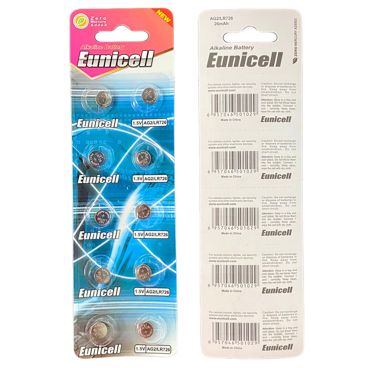 Pack of 10 - LR920/AG6 Eunicell 1.5V Button Coin Cell Alkaline Batteries - Suitable for use in LED lights, Digital Voice Recorders, Toys, Blood Glucose, Cholesterol Testing, Meters, Toys — view 22