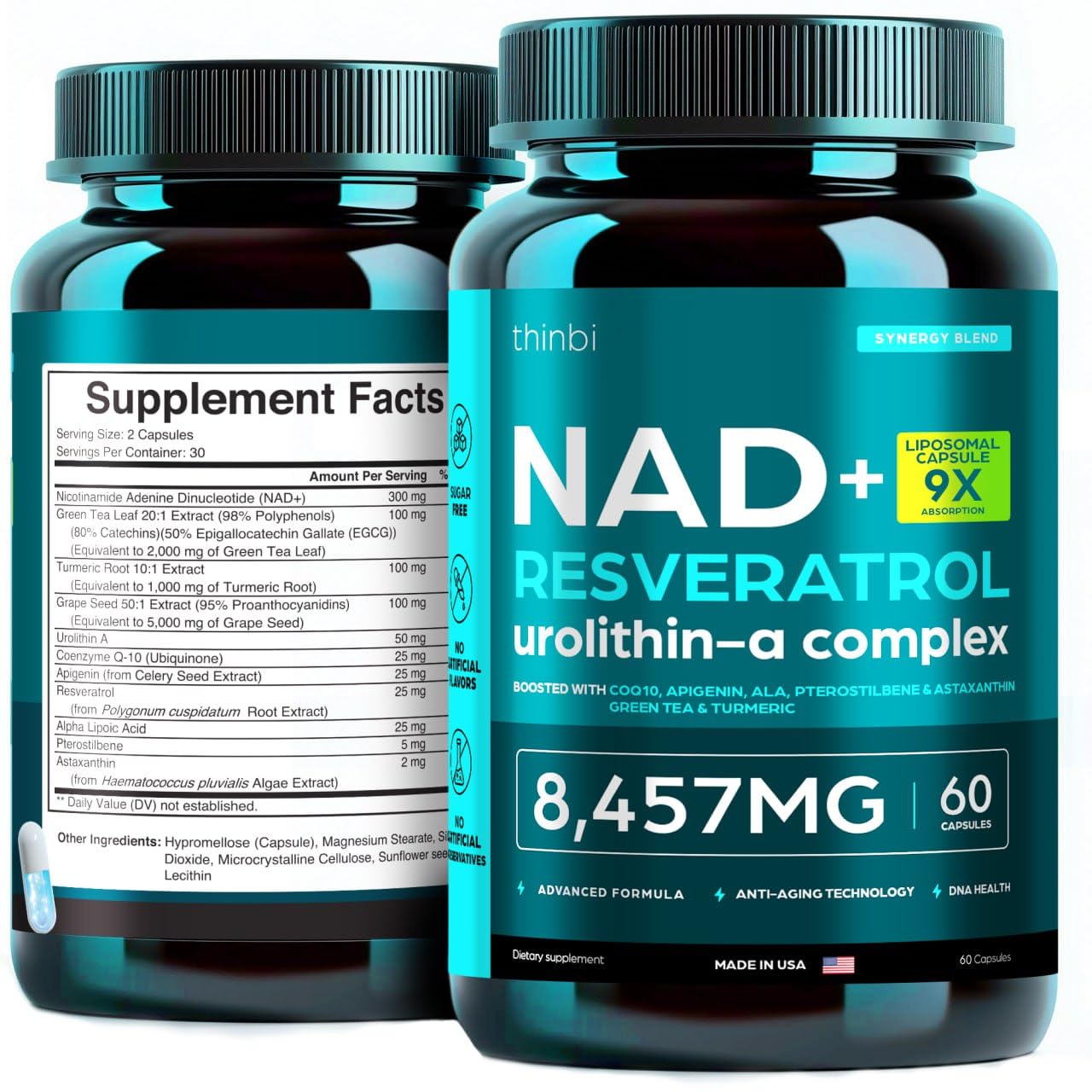 NAD Supplement 8457 mg Extra Strength NMN Alternative Liposomal + Green Tea for Women & Men w/ Urolithin A, Resveratrol, CoQ10, Alpha Lipoic Acid – Energy Anti-Aging,Cell Regeneration –30-Day Supply
