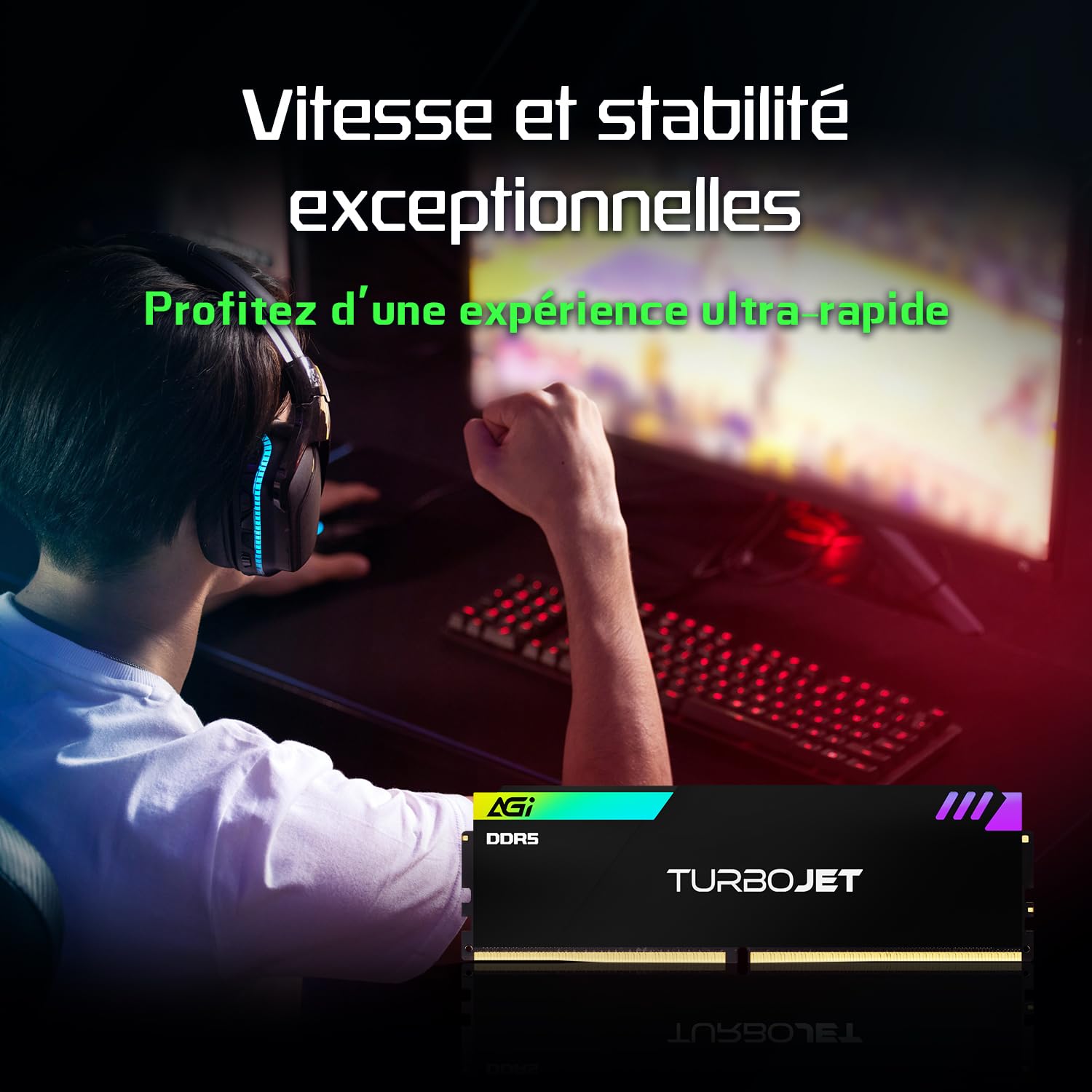 AGI UD858 32Go (2x16Go) RGB DDR5 UDIMM 6000MHz Noir pour Intel XMP AMD Expo