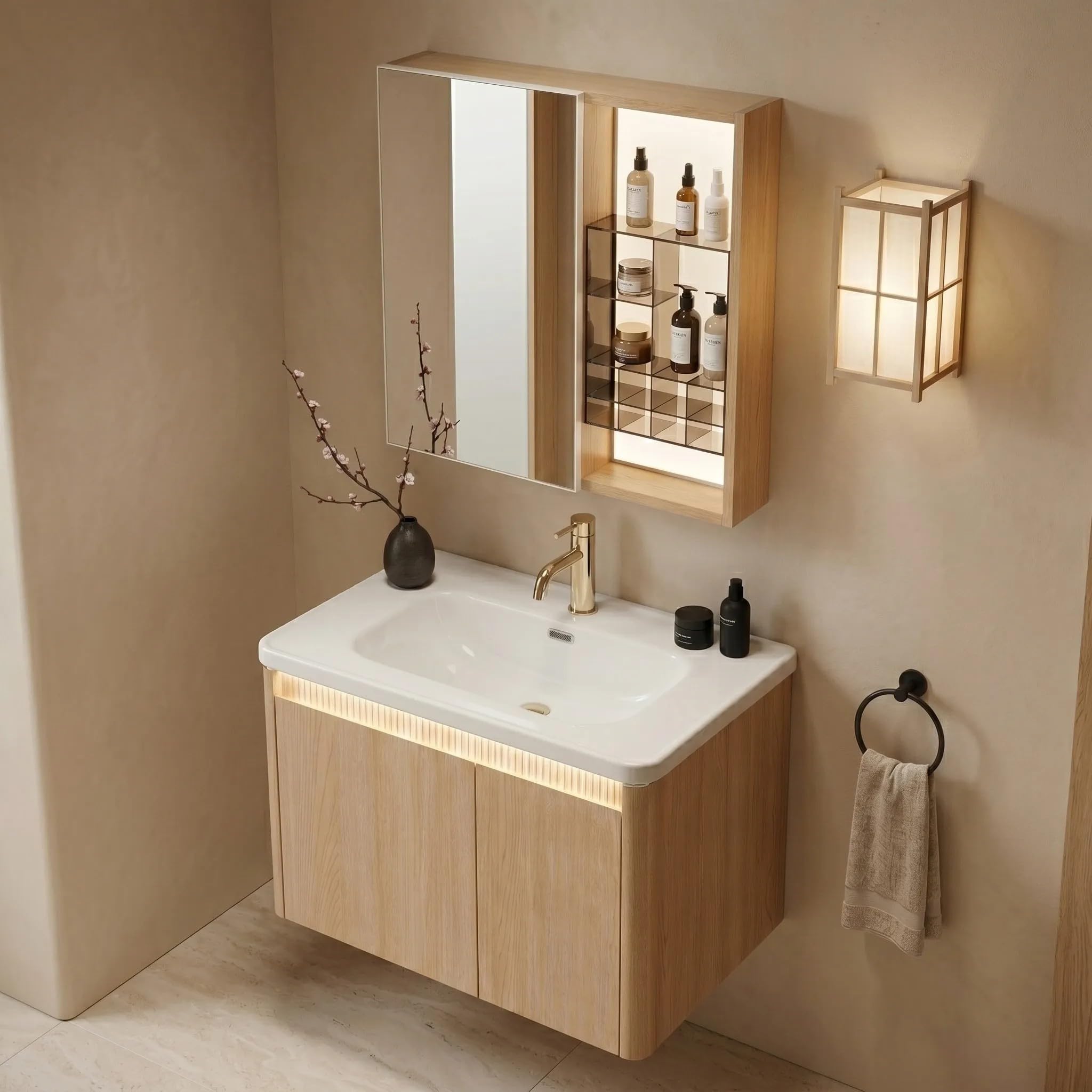 Rea - Zestaw Mebli Łazienkowych Z Umywalką De07-70 Oak 70cm Brązowy - 51x71x49 cm