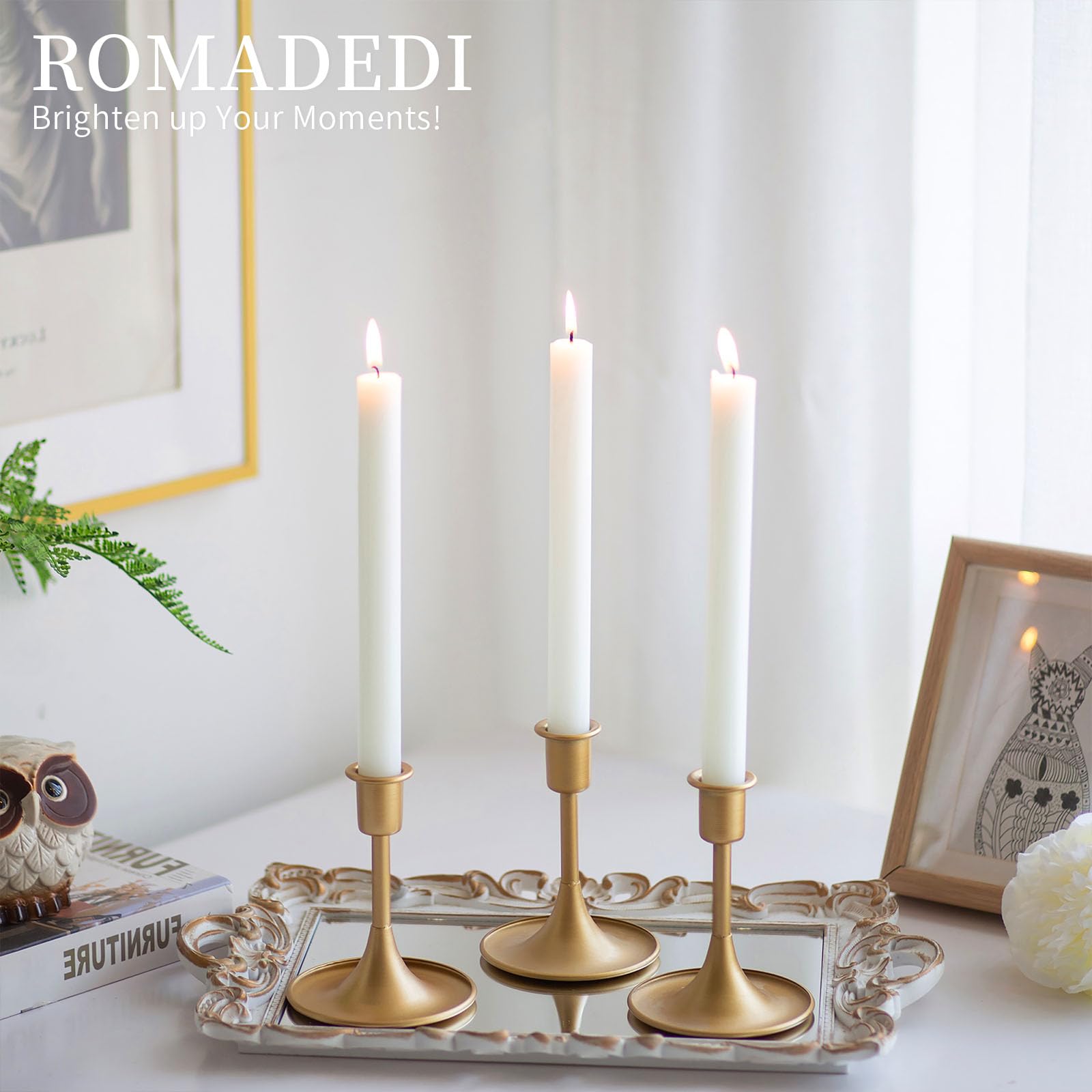 Candlestick Holders Taper Candle Holders, Romadedi Gold Candle Stick Candle Holder for Table Centerpiece,Wedding Reception,Festive Christmas Mantel Decoration or Home Decor, Set of 2 - Image 4