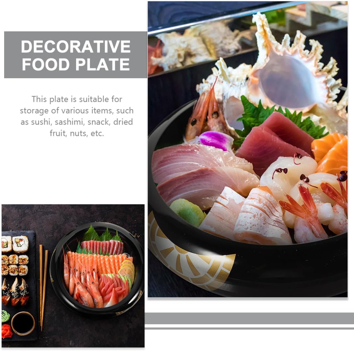 Decorative Japanese Sushi Plate Sashimi Serving Dish round Medium Size Ice Base for Sushi Presentation and Party Dining