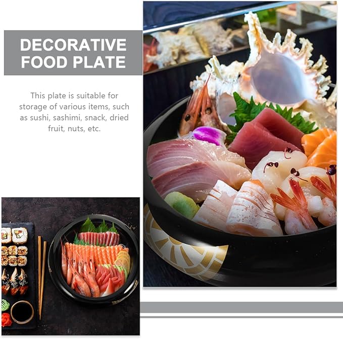 Plato Japonés Decorativo Redondo de Plástico Negro para Sushi miniatura 9