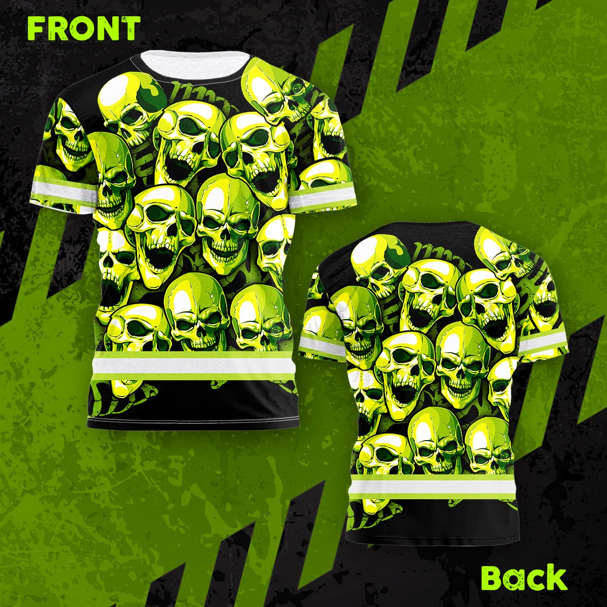 HiVis Custom Safety Shirt Green Neon Skull 2 Class 3 Customize Name High Visibility Shirt for Men Reflective Shirt Construction Workwear for Runners, Walkers, Trucker, Operator, Patriotic-XL
