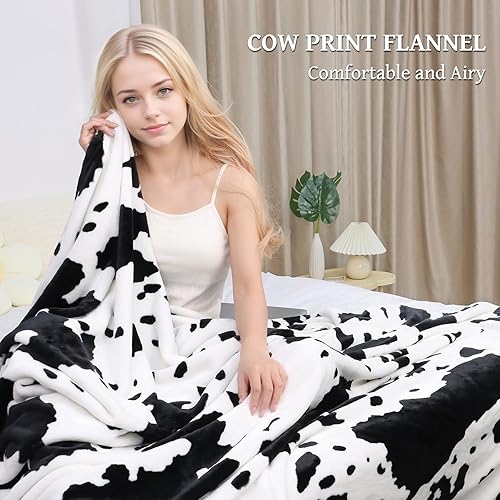 Miniatura 2 de Manta con estampado de vaca en blanco y negro, manta de franela ligera y suave, acogedora manta de forro polar mullida para sofá, cama, sofá y