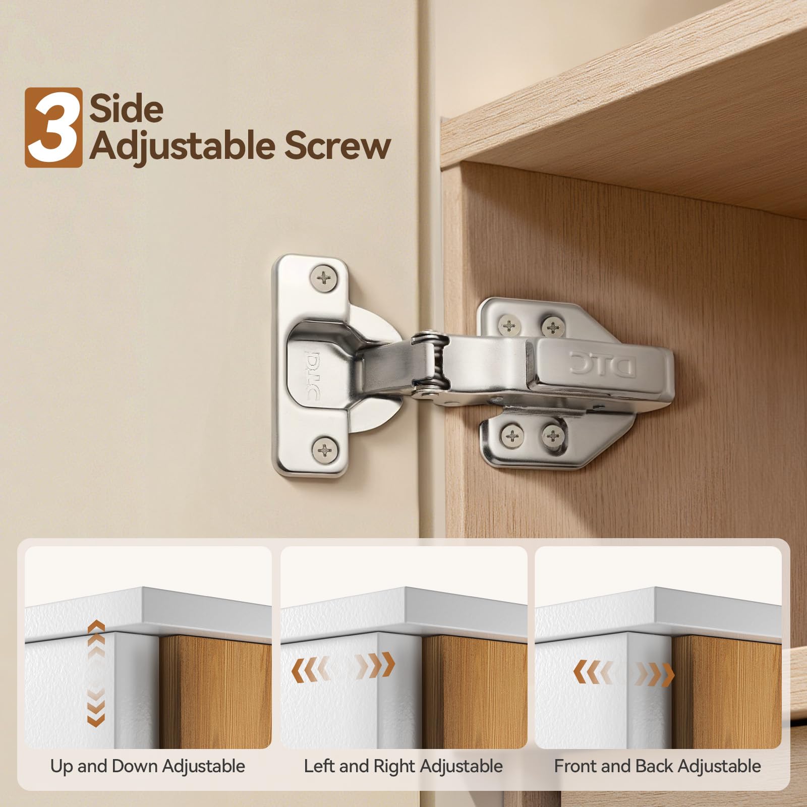 INMOZATA 6Pcs Kitchen Cupboard Hinges 110 Degree Detachable Cabinet Hinges 3D Full Overlay Door Hinge with Screws - Image 2