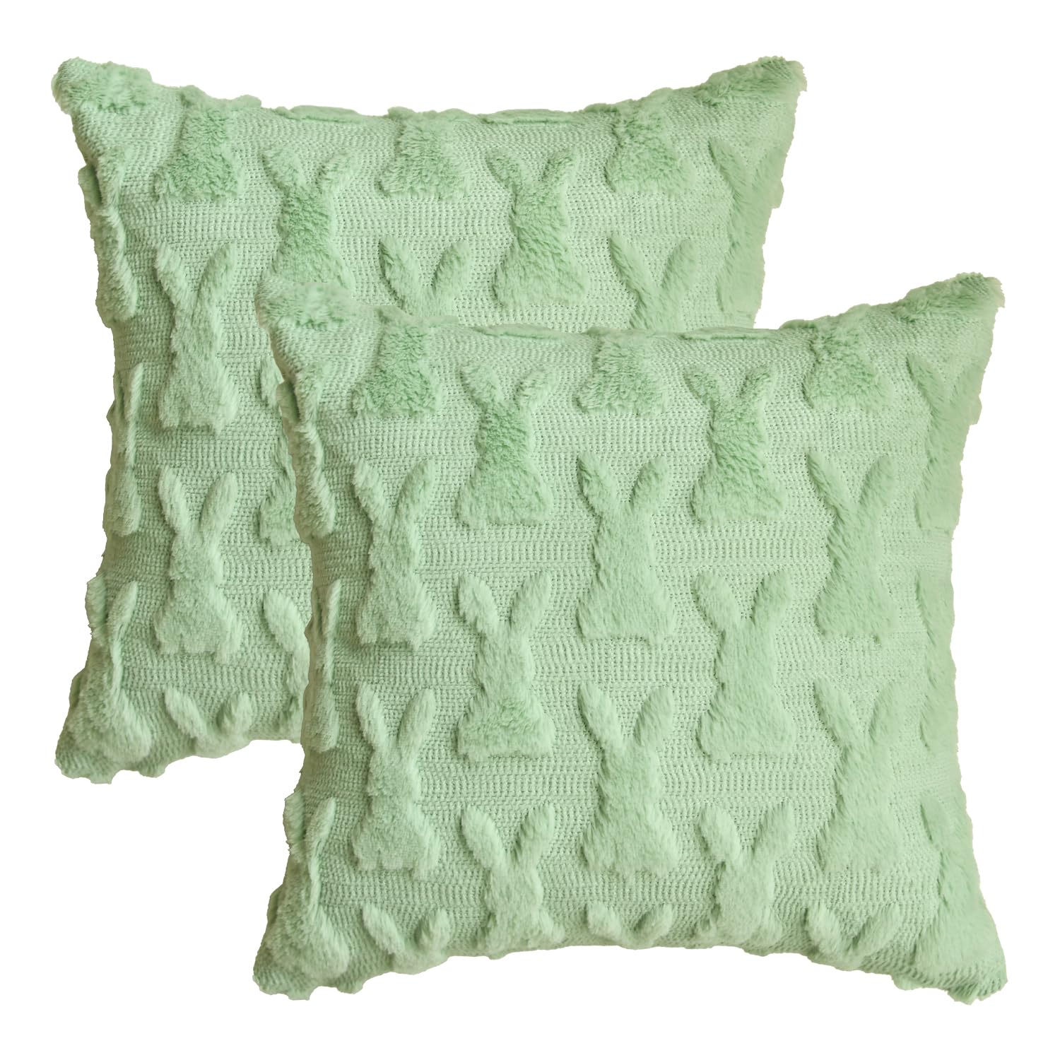 Artoid Mode Weich Künstliche Pelz Grün Hase Ostern Kissenbezüge 2er Set, 40x40 cm Frühling Plüsch Samt Sofakissen Zierkissenbezug Schlafzimmer Deko