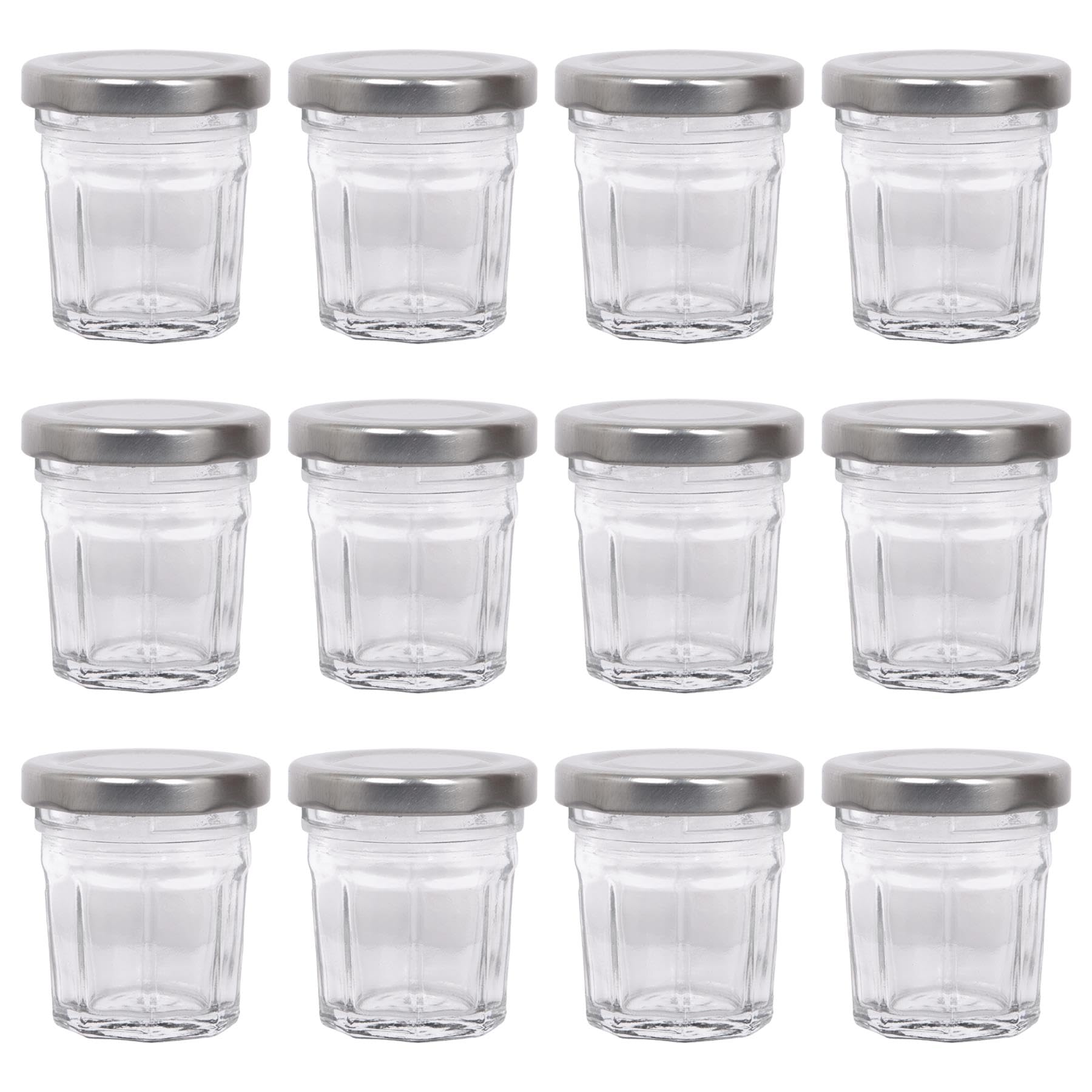 Argon Tableware 30Ml Glass Jam Jars With Airtight Silver LidsSet Of 12 Empty Screw Top Kitchen Storage Preserving Jar from B&Q