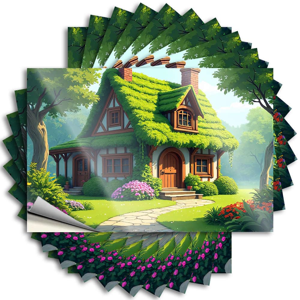 Retro Lettering Sticker, Cute Helmet A Charming Cottage Surrounded By Lush Greenery. | Funny Quote Water Decals(6X9CM)