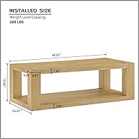 Vista 28 de Mesa auxiliar moderna de madera rústica de 2 niveles, mesas de noche compactas para sala de estar, mesita de noche rectangular minimalista