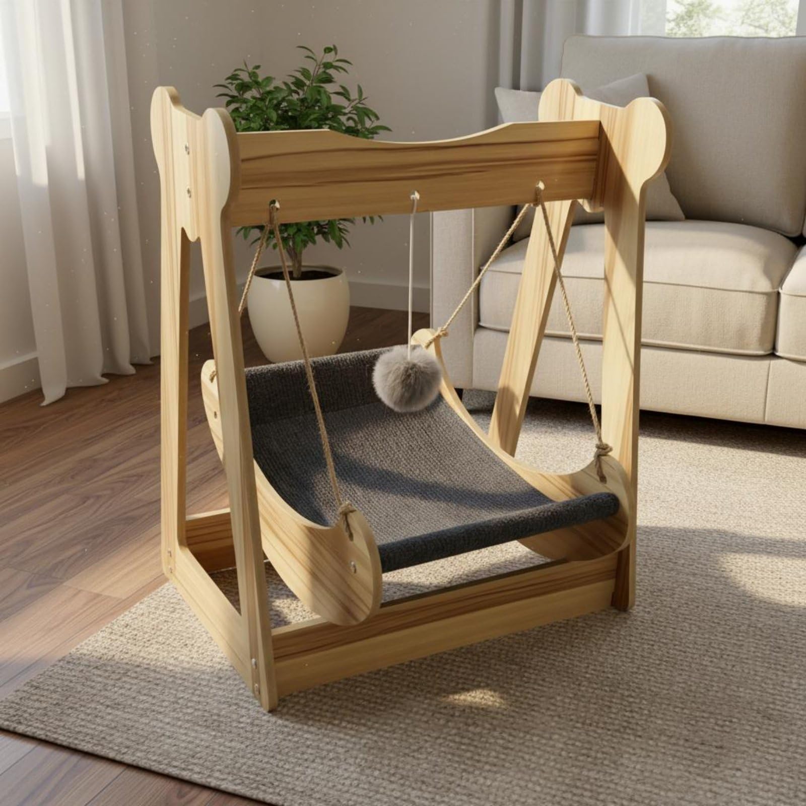 Amaca Gatta Appesa Design Boho Lettino Sospeso Struttura Stabile per Gatti, Gattini, Soggiorno, Camera
