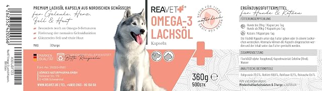 Foto 5 de 6 de ReaVET - Cápsulas de aceite de salmón para perros (500 unidades, aceite de salmón para perros, aceite…