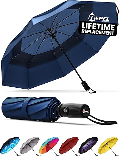 REPEL Windproof Travel Umbrella - Compact & Withstands Winds up