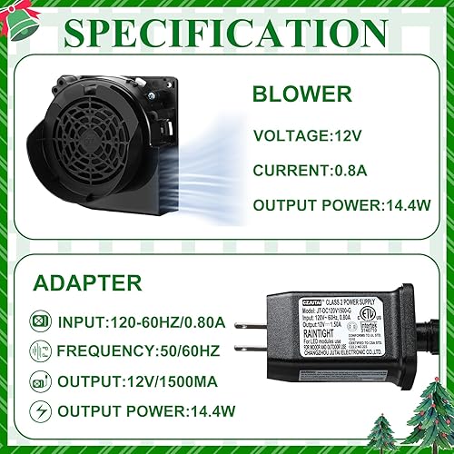 Miniatura 3 de Landhoow Soplador inflable de repuesto 0.8 a para soplador de aire de Navidad con 3 luces LED, adaptador de 12 V 1.5 a ventilador ventilador para