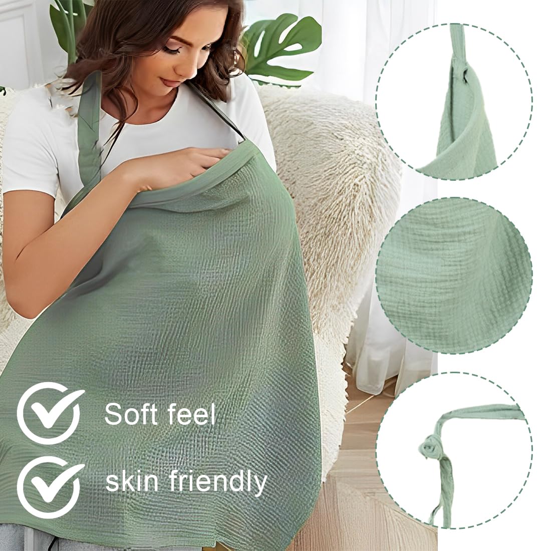 SULIUDAJI Tablier Allaitement Bebe Coton Douce Respirante Ajustable 100x65cm Vert Pois