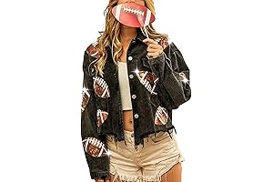 Women's Colts Football Sequin Patched Cropped Corduroy Jacket
