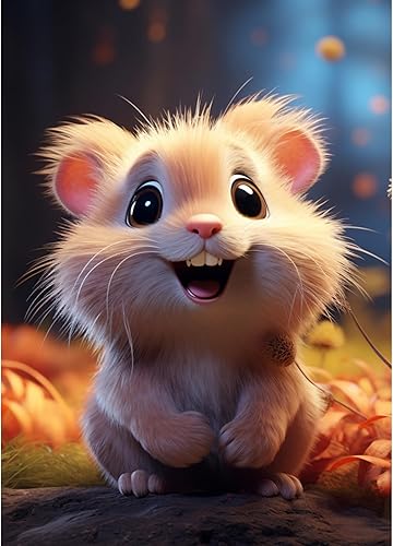 Kit de pintura de diamante 5D, kit de pintura digital Dibujos animados hámster ardilla tema imagen artística completa de diamantes de imitación,