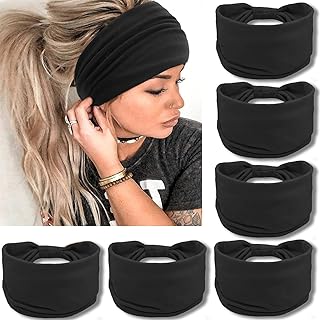 IVARYSS Wide Headbands For Women, Black Knotted Head Wraps Turbans, Large African Style Head Bands Hair Accessories, 6 Pack