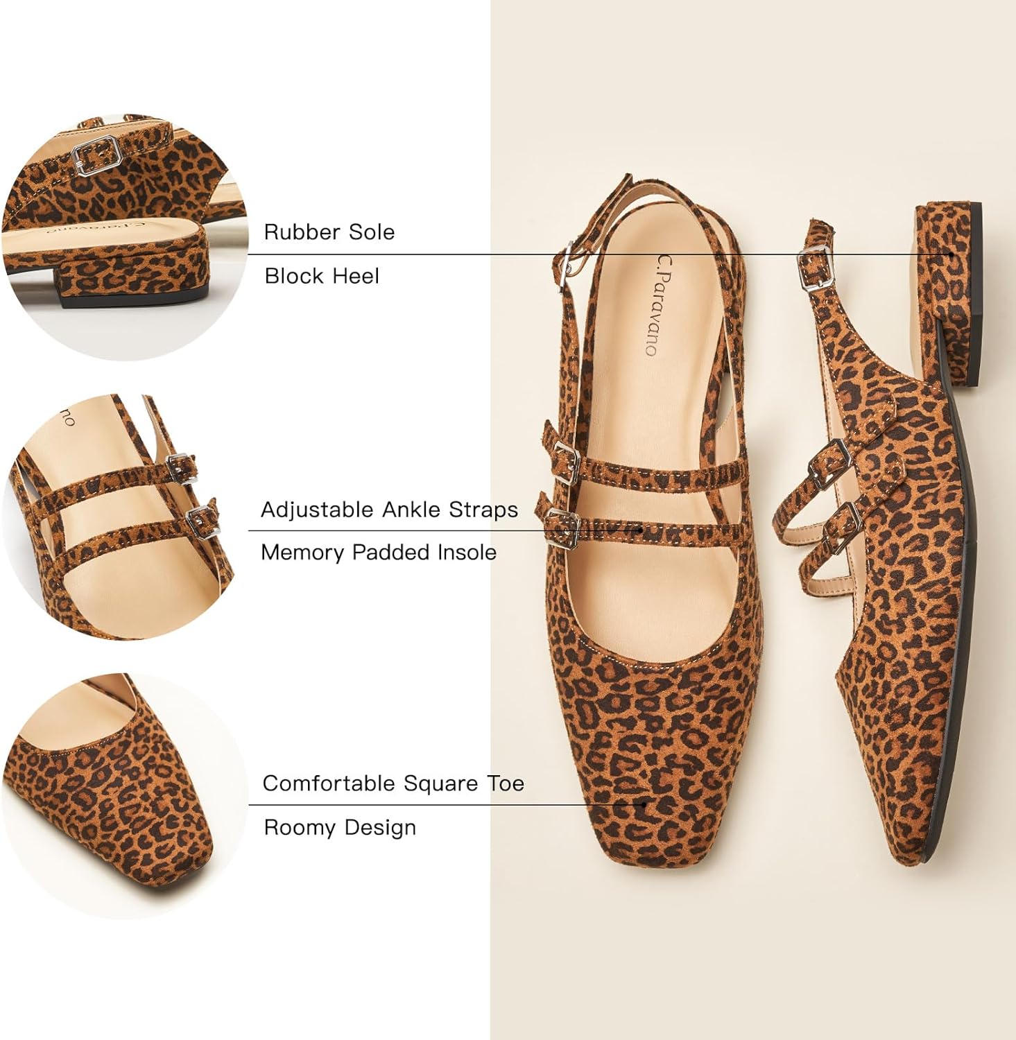 C.Paravano Slingback Flats for Women | Mary Jane Flats | Womens Sandals | Square Toe Shoes - Image 6
