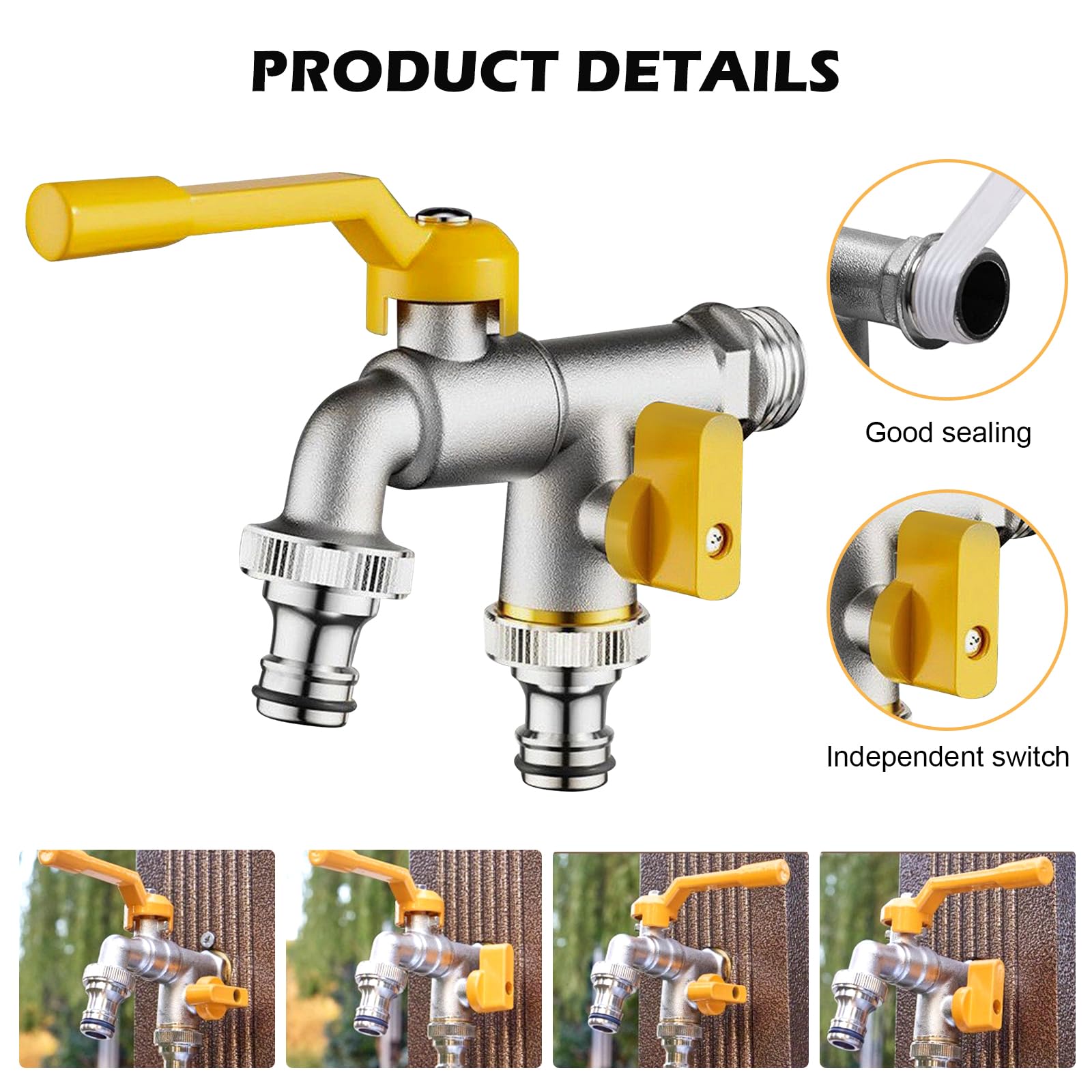 Robinet de Jardin Double Sortie en Laiton 1/2" Antigel avec 2 Sorties 3/4" et Ruban d'Étanchéité