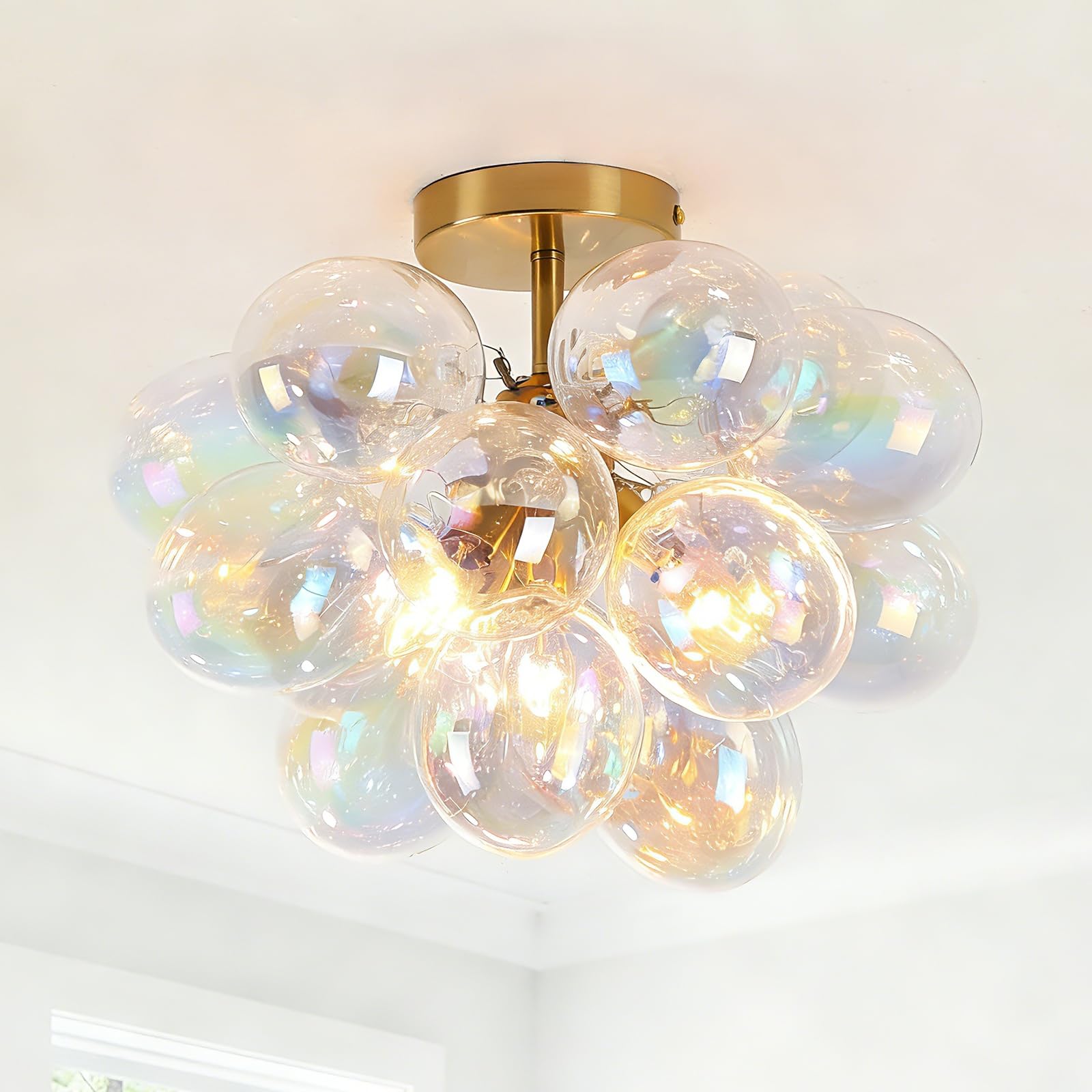 Surpars House Bubble Ball Chandelier, Flush Mount Glass Ceiling Light, Modern 4 Lights Ceiling Lighting Fixture for Bedroom,Livinng Room,Dining Room (Colorful Balls 4 Lights)