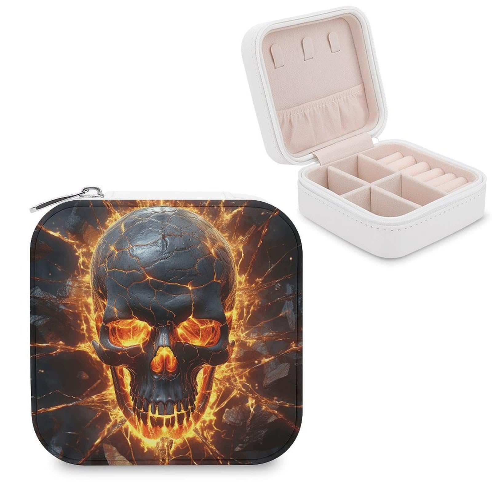 VstaDank Shattering of Skull Travel Jewelry Case Zipper Portable Small Jewelry Box Custom Pu Leather Mini Traveling Jewelry Organizer for Rings Earrings Necklace Bracelet Girls Women