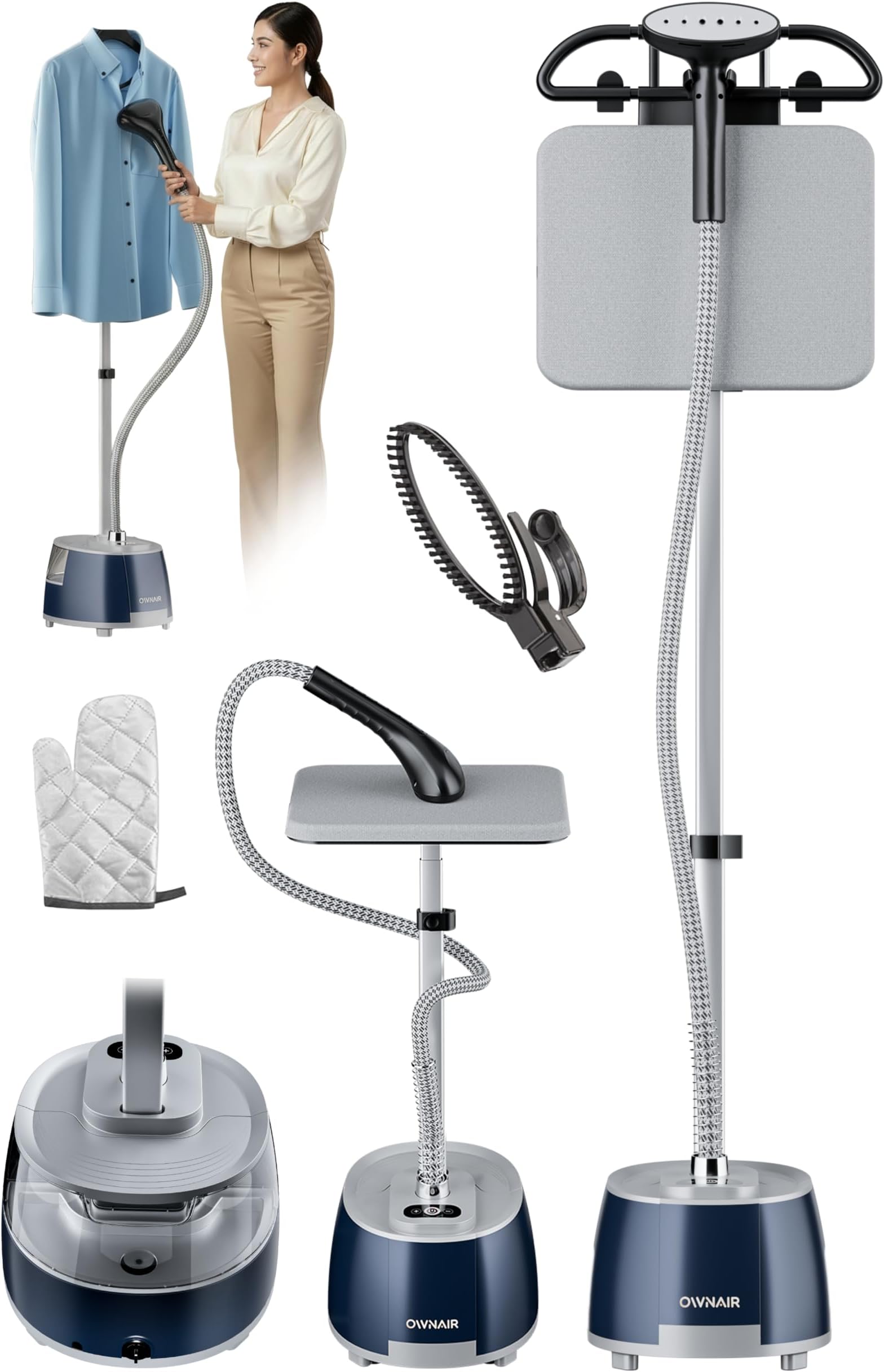OWNAIR Standing Iron Steamer For Clothes, Vertical Standing Garment Steamer, 2.1L Water Tank, 35 g/min, 10 Heat modes, 2000 watt, Adjustable Iron Board, Horizontal and Vertical, 1 year warranty
