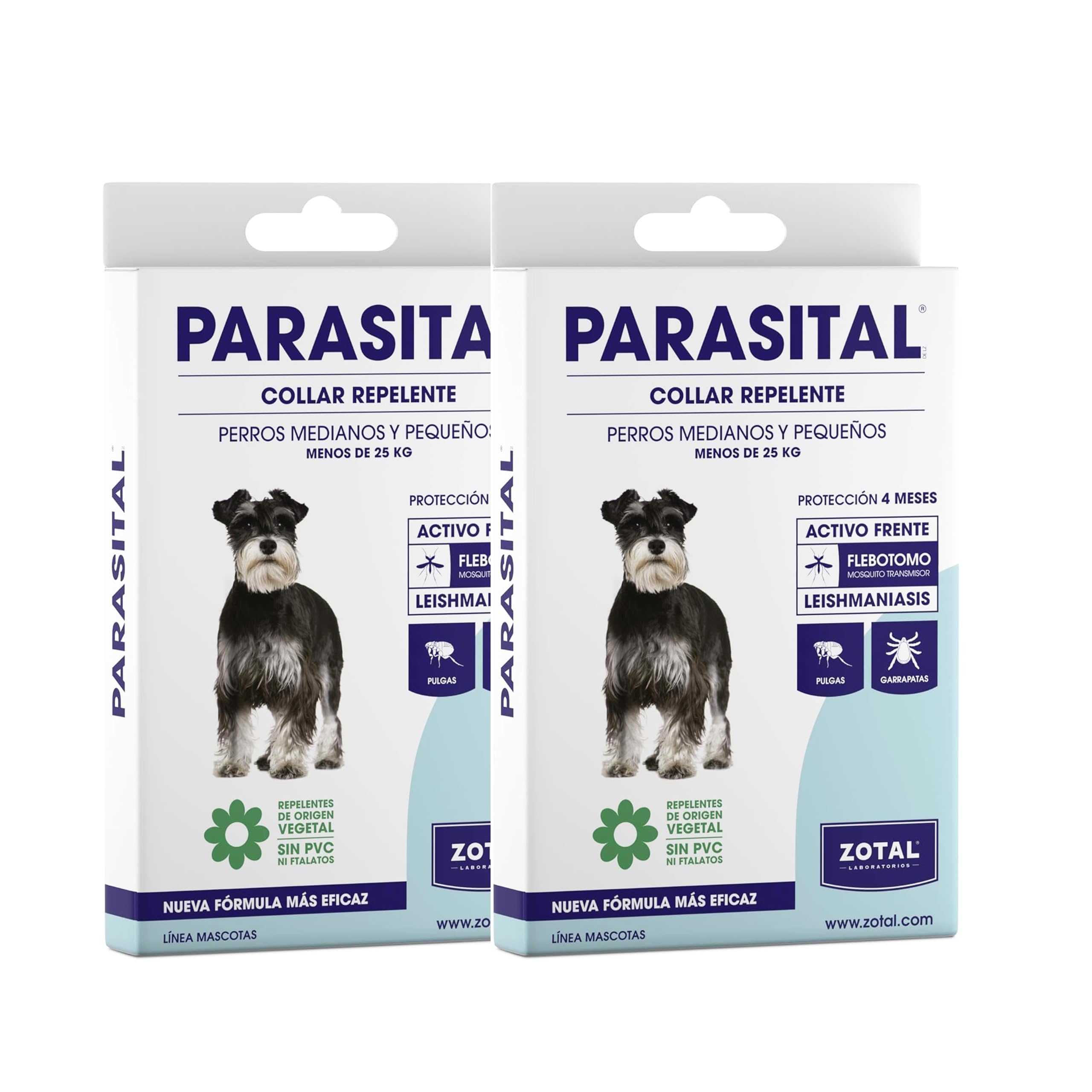 Zotal Parasital Antiparasitic Collar – Pack of 2 Collars of 60 cm – Medium and Small Dogs (Under 25 kg) – Protection of up to 4 Months – Natural Repels Against Mosquitos, Fleas and Ticks