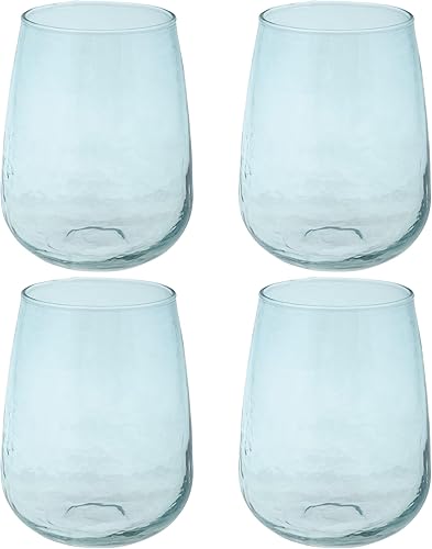 Karma Regalos, copa de vino sin tallo Catalina verde azulado, juego de cuatro