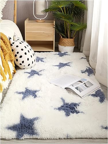 QWINEE Alfombra con forma de estrella para interiores, antideslizante, tapete suave para sala de estar, dormitorio, decoración del hogar, color